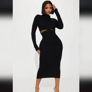 Fashion Nova Sweater Midi Black Dress